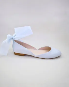 Satin Round Toe Bridal Flat with Wrapped Ribbon Tie