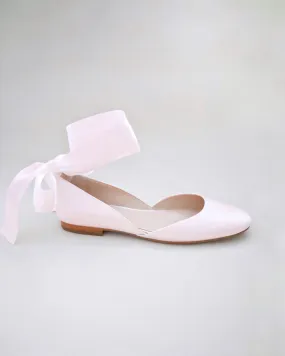 Satin Round Toe Evening Flat with Wrapped Ribbon Tie