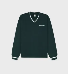 Serif Logo Embroidered V-Neck - Forest/White
