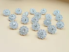 Silver Down One Hole Flower Design With Stone Buttons