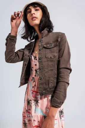 Slim denim trucker jacket in chocolate