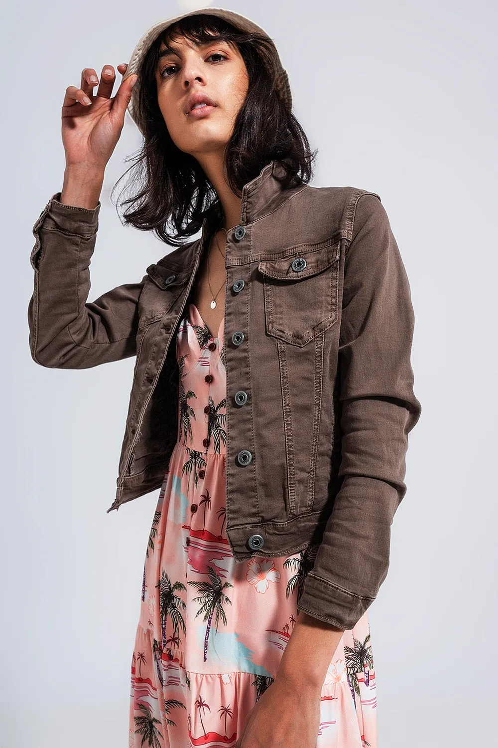 Slim denim trucker jacket in chocolate