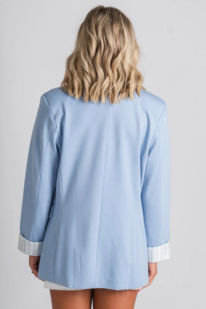 Striped cuff blazer light blue