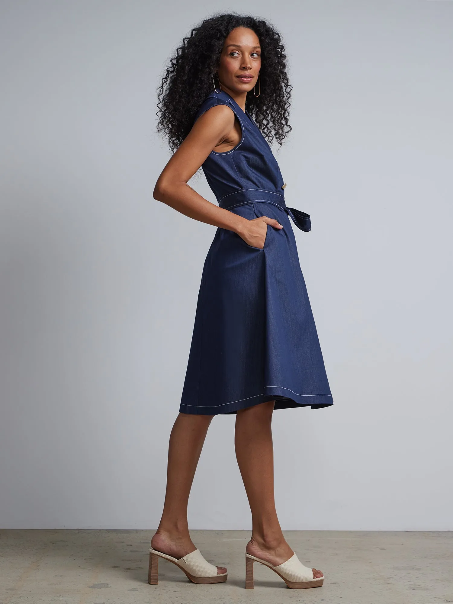 Tall V-Neck Belted Flare Dress