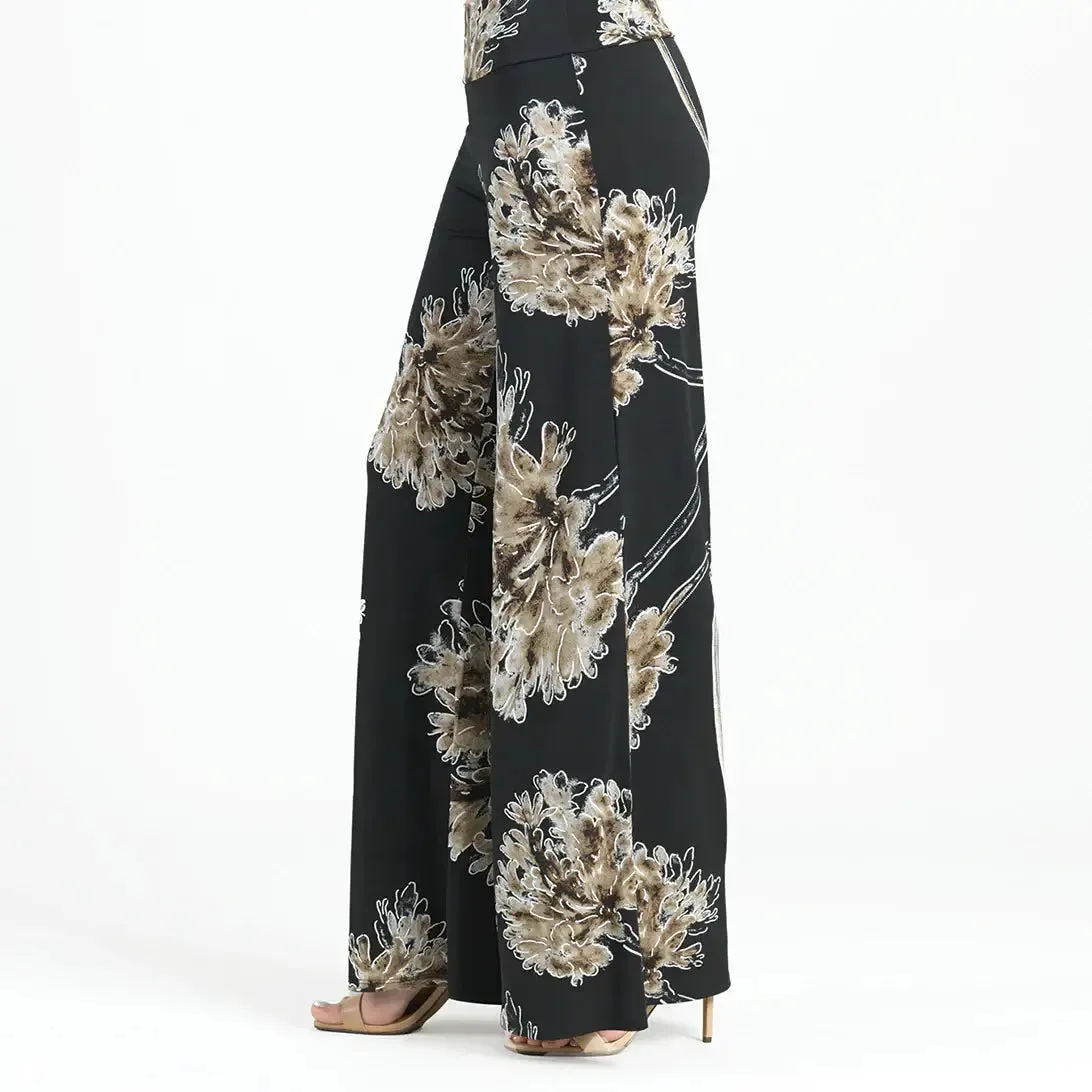 Textured Palazzo Pant - Mum Blossom: Black/Taupe