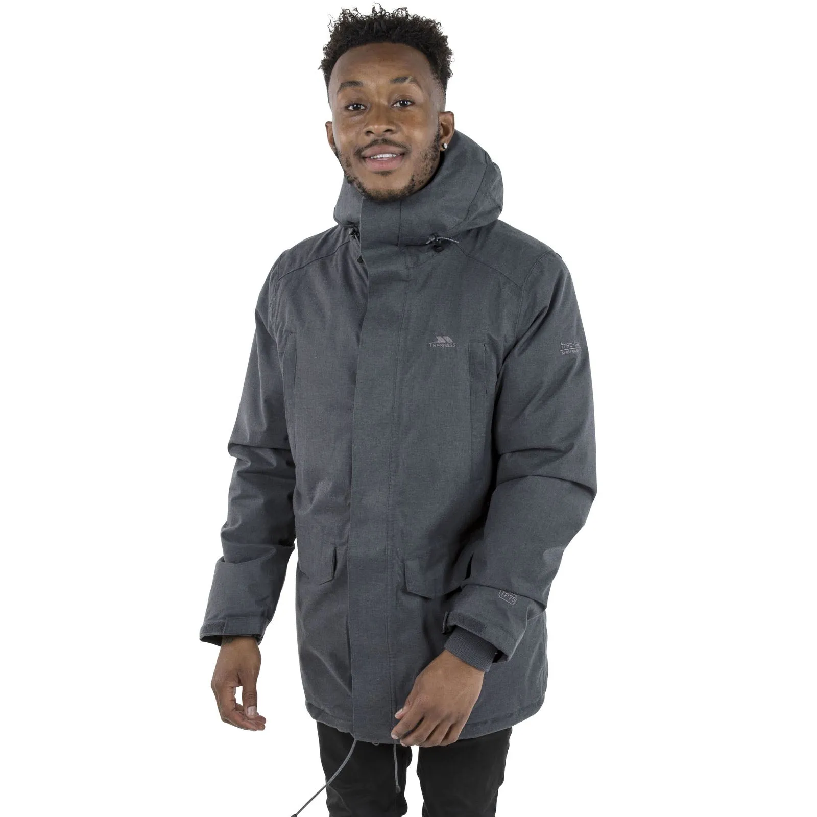 Trespass Mens Glover Hooded Waterproof Long Jacket - Grey
