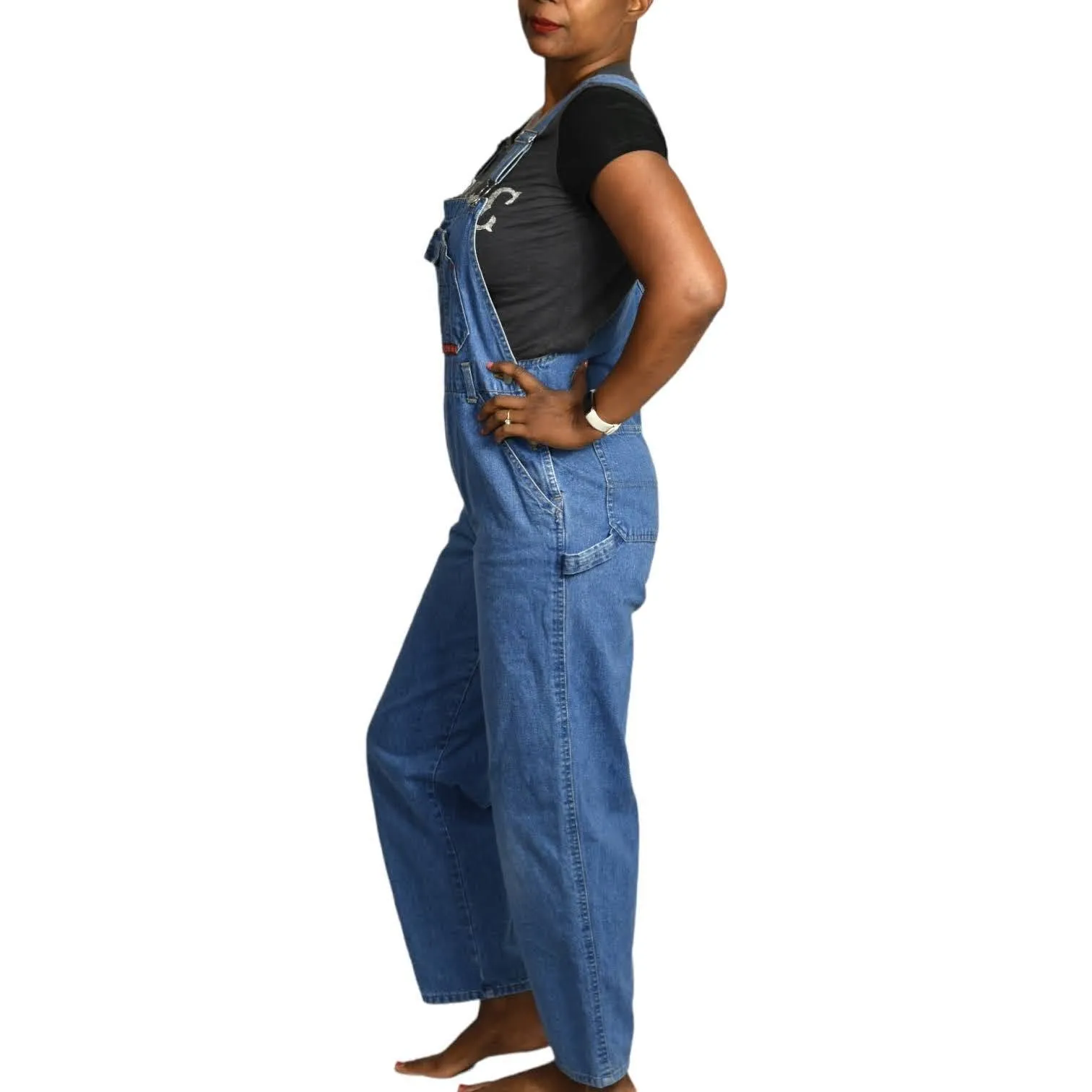 Vintage Bib Overalls Jean Carpenter Belt Loops Squeeze 90s Coveralls Size Large