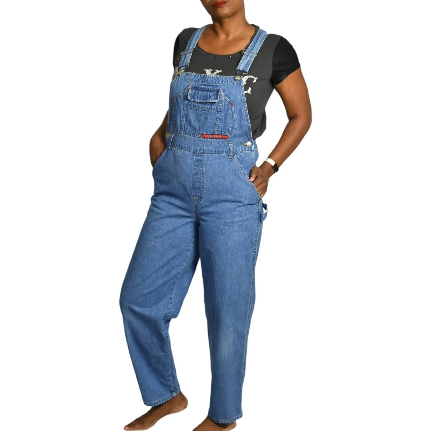 Vintage Bib Overalls Jean Carpenter Belt Loops Squeeze 90s Coveralls Size Large