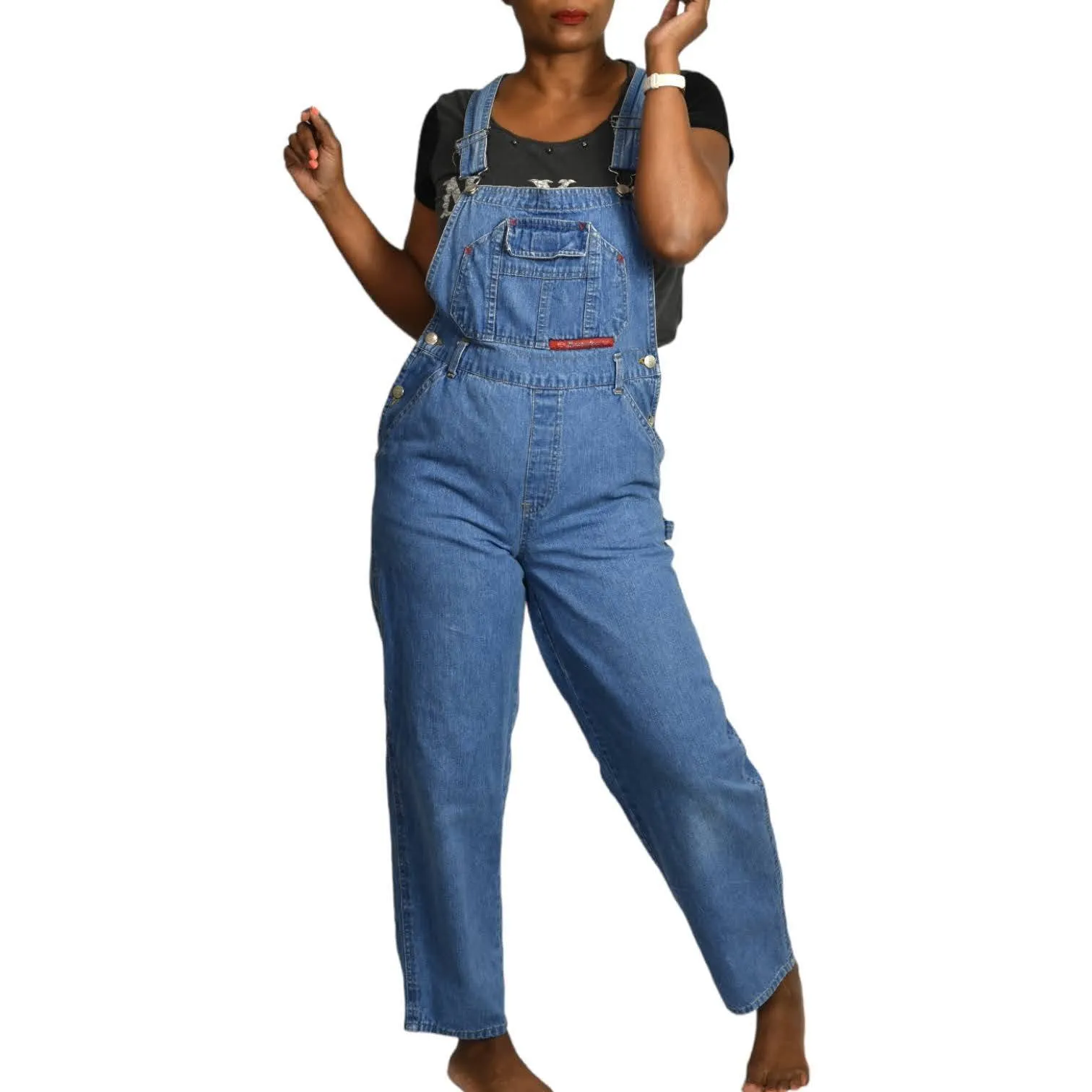 Vintage Bib Overalls Jean Carpenter Belt Loops Squeeze 90s Coveralls Size Large