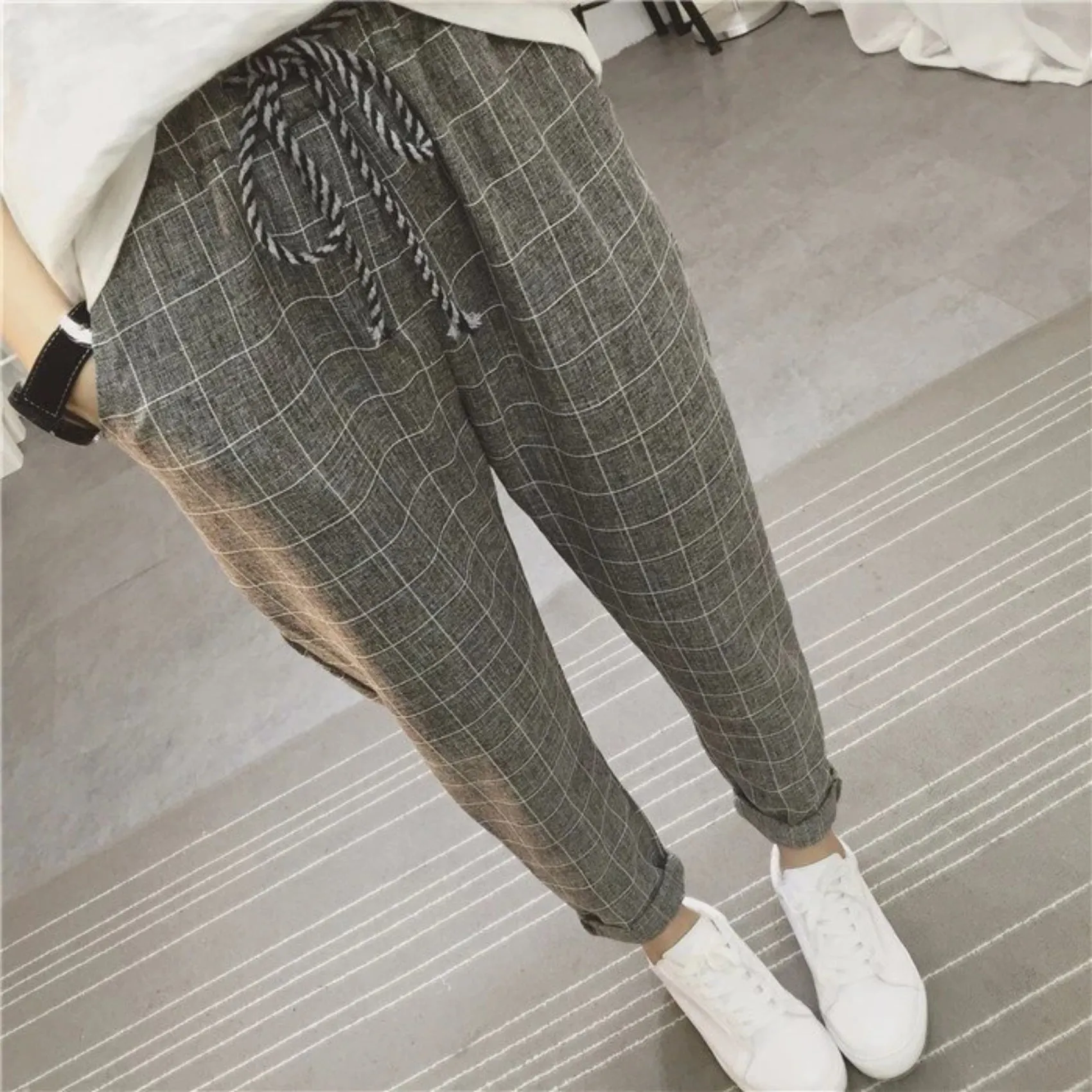Women's Summer/Spring Casual Loose Cotton Plaid Pants