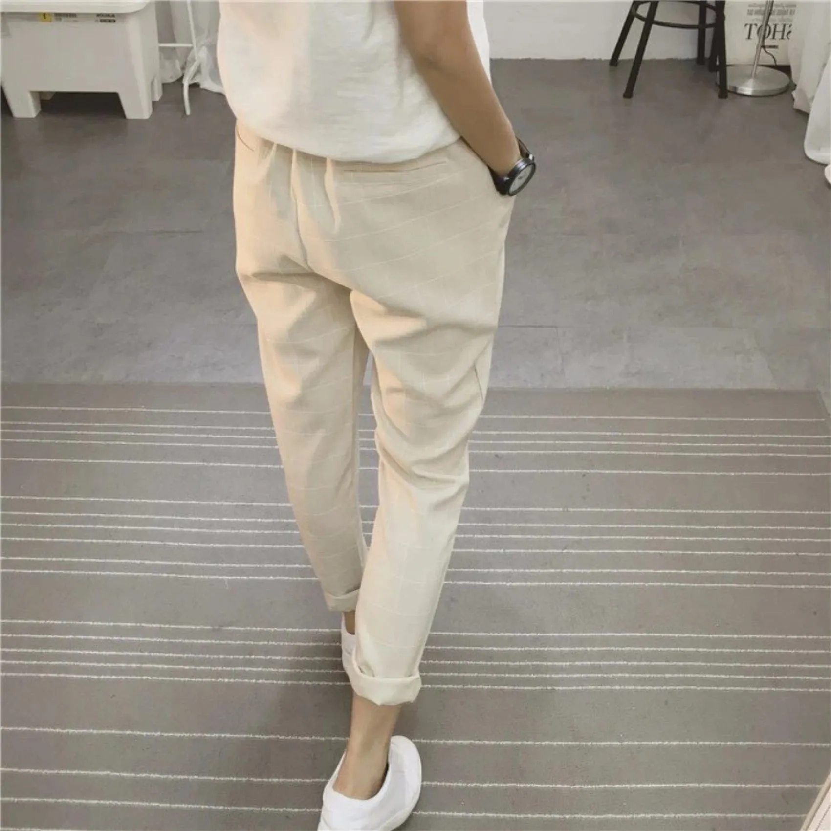 Women's Summer/Spring Casual Loose Cotton Plaid Pants