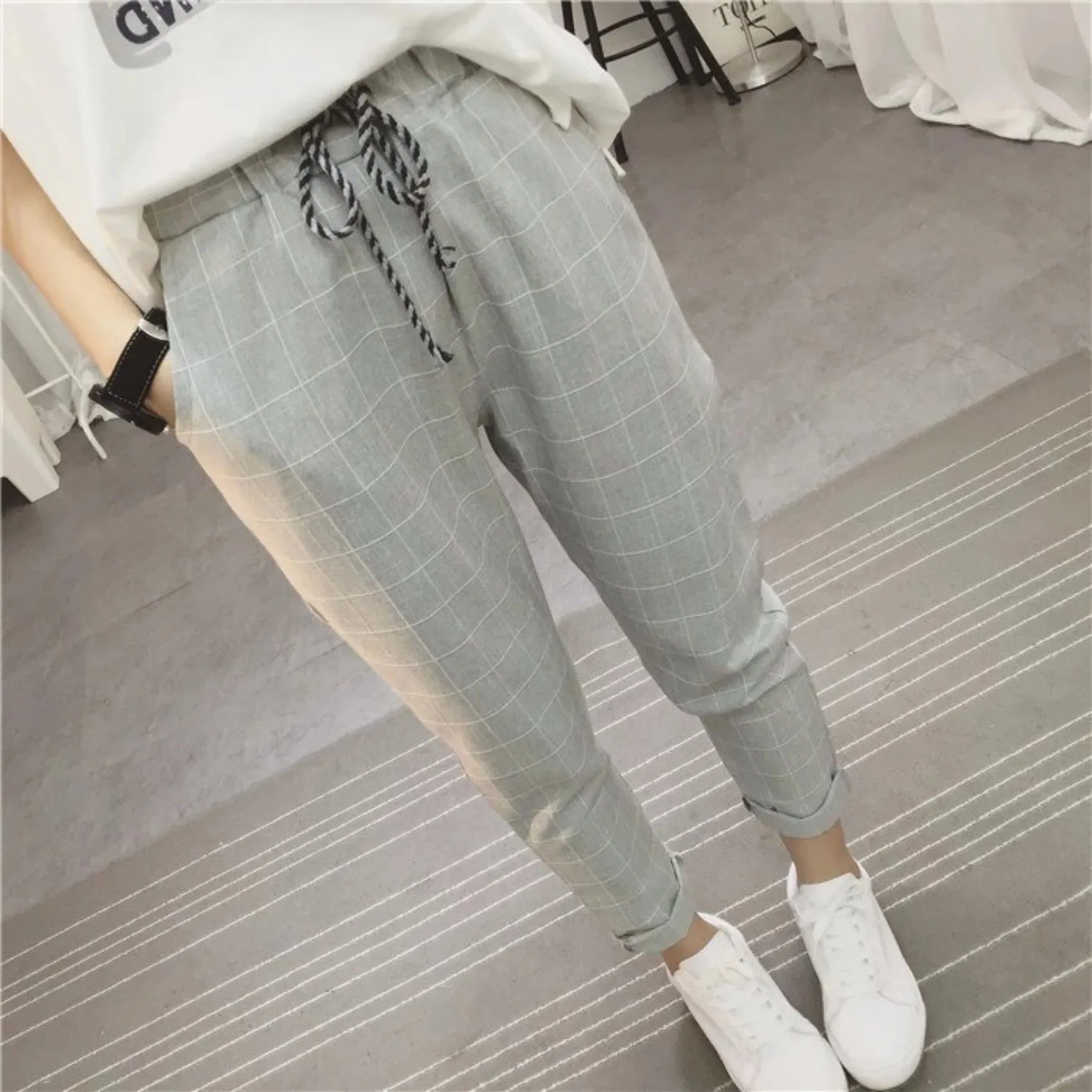 Women's Summer/Spring Casual Loose Cotton Plaid Pants