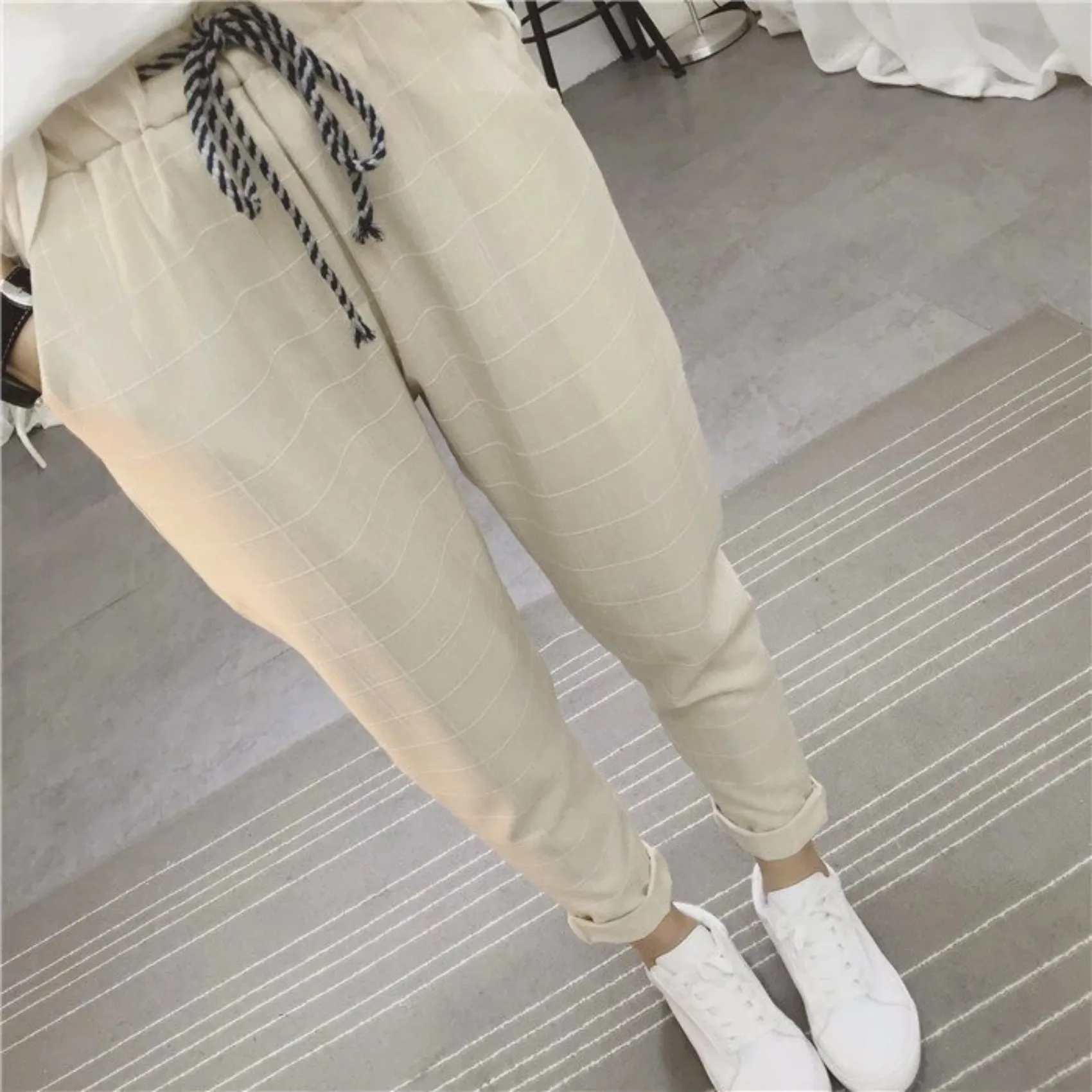 Women's Summer/Spring Casual Loose Cotton Plaid Pants