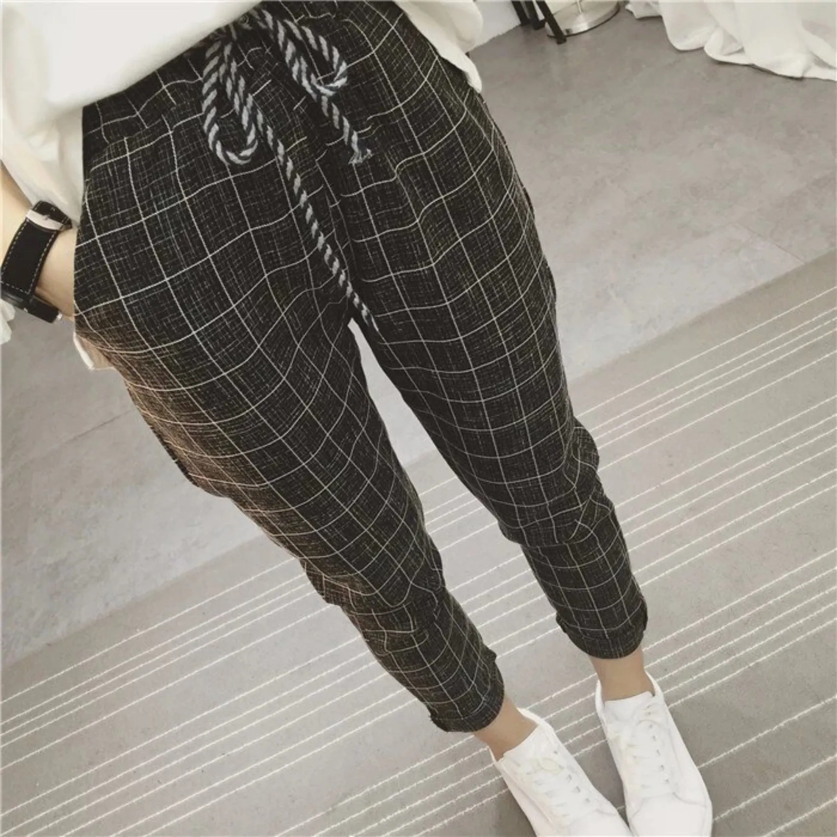 Women's Summer/Spring Casual Loose Cotton Plaid Pants