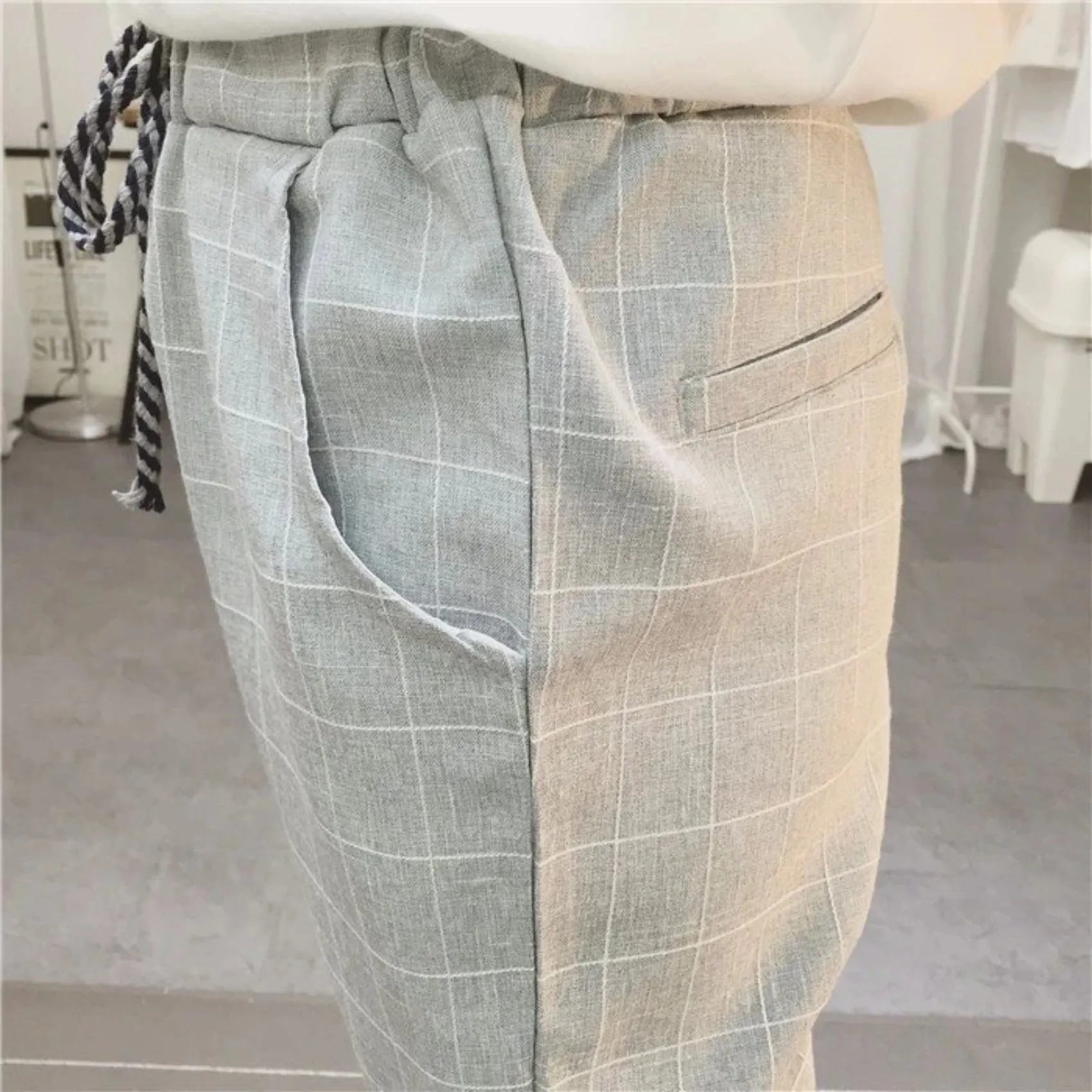 Women's Summer/Spring Casual Loose Cotton Plaid Pants