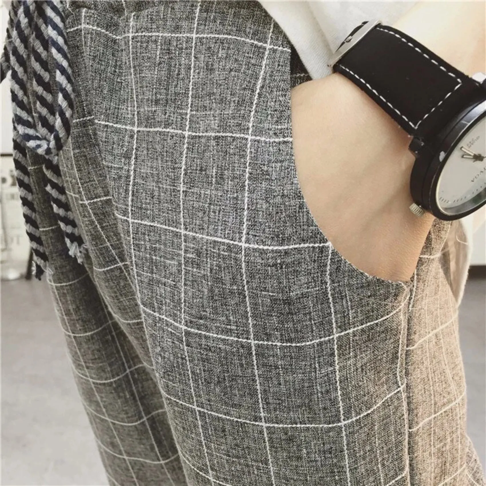 Women's Summer/Spring Casual Loose Cotton Plaid Pants