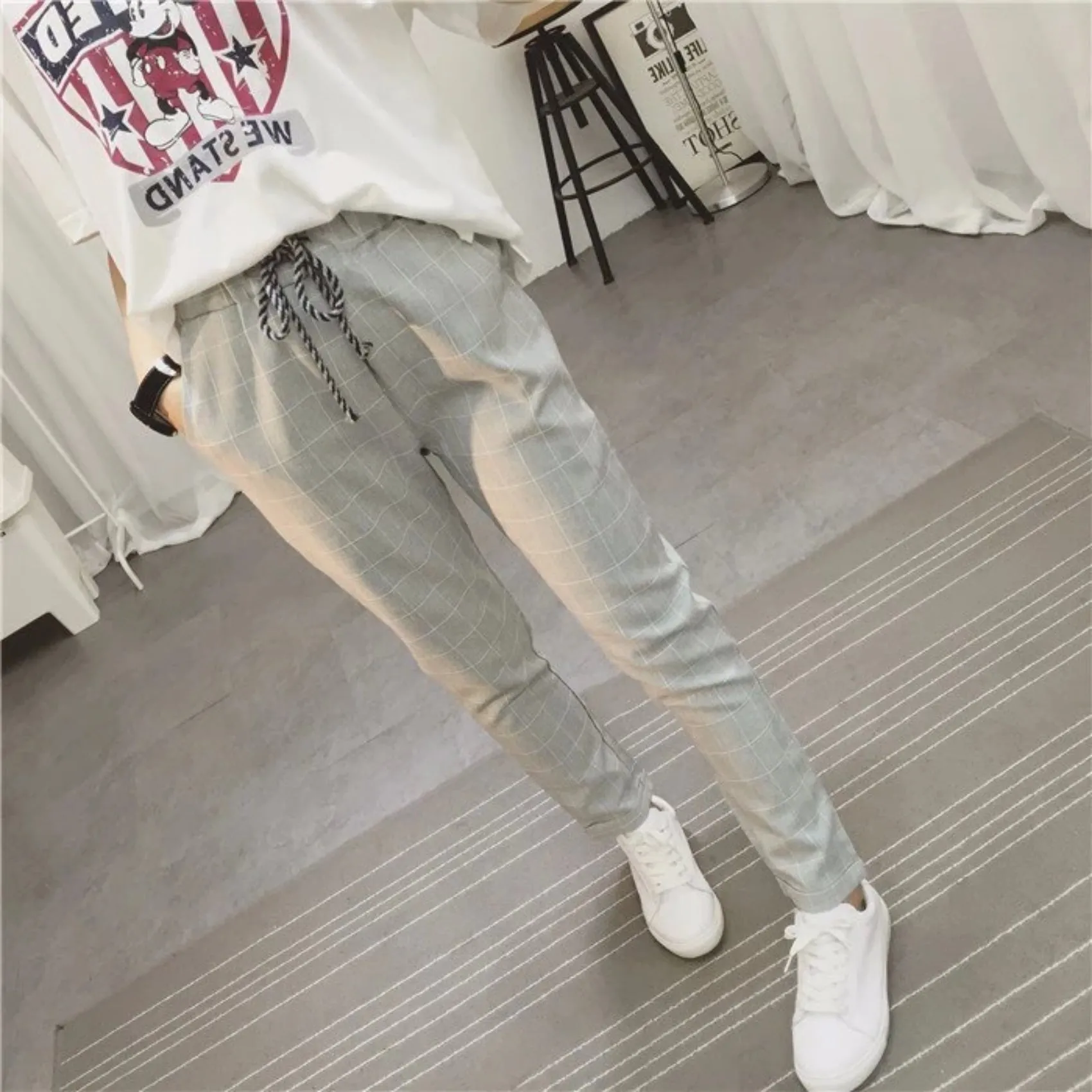 Women's Summer/Spring Casual Loose Cotton Plaid Pants