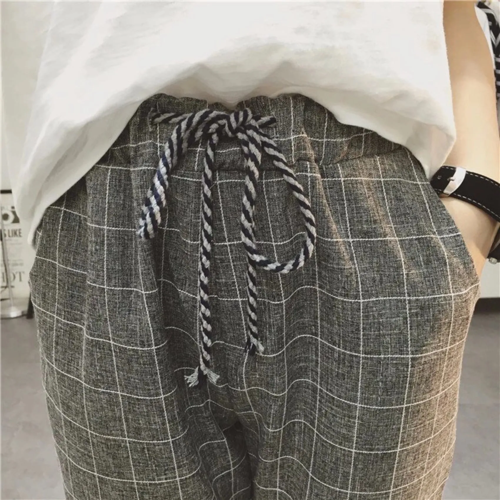 Women's Summer/Spring Casual Loose Cotton Plaid Pants