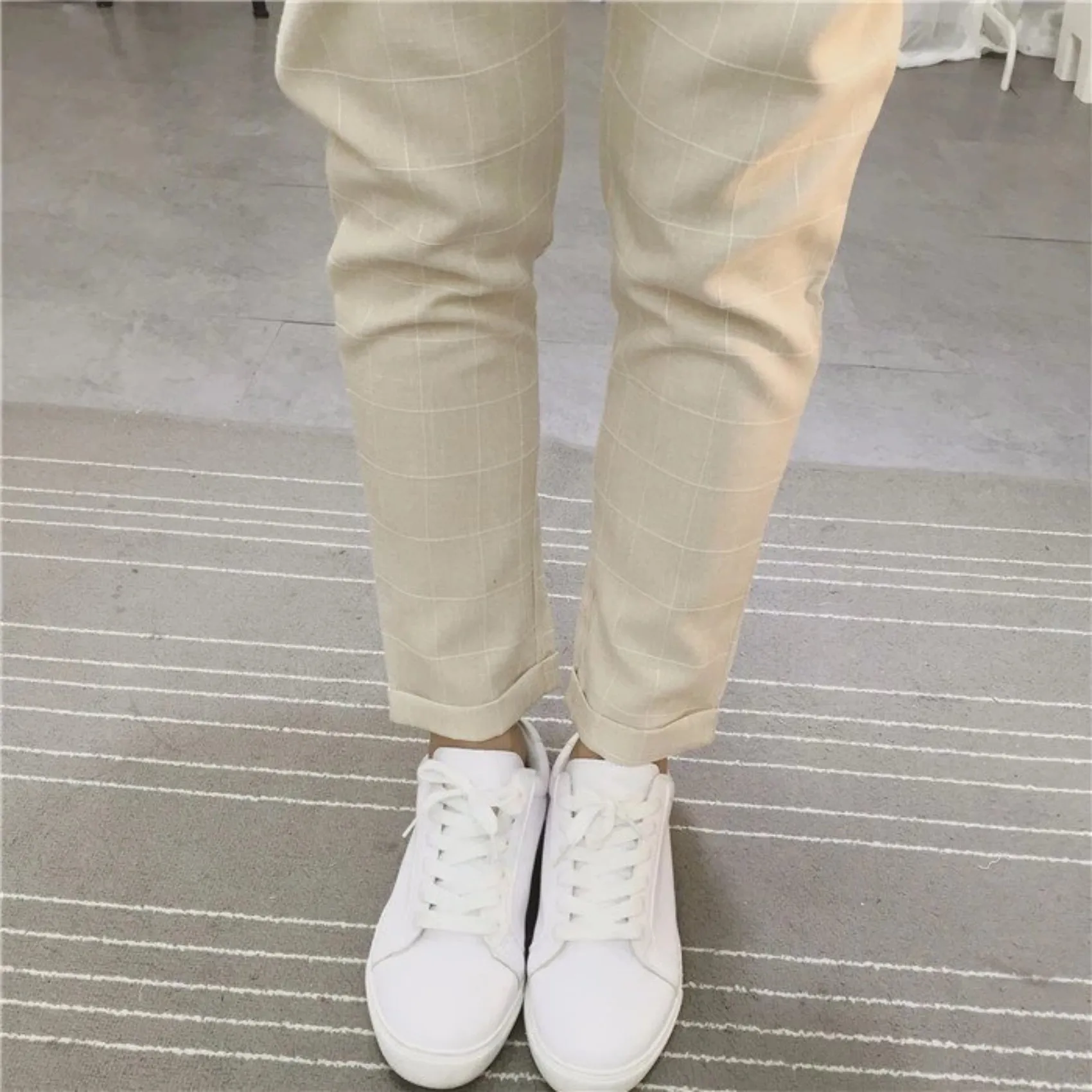 Women's Summer/Spring Casual Loose Cotton Plaid Pants