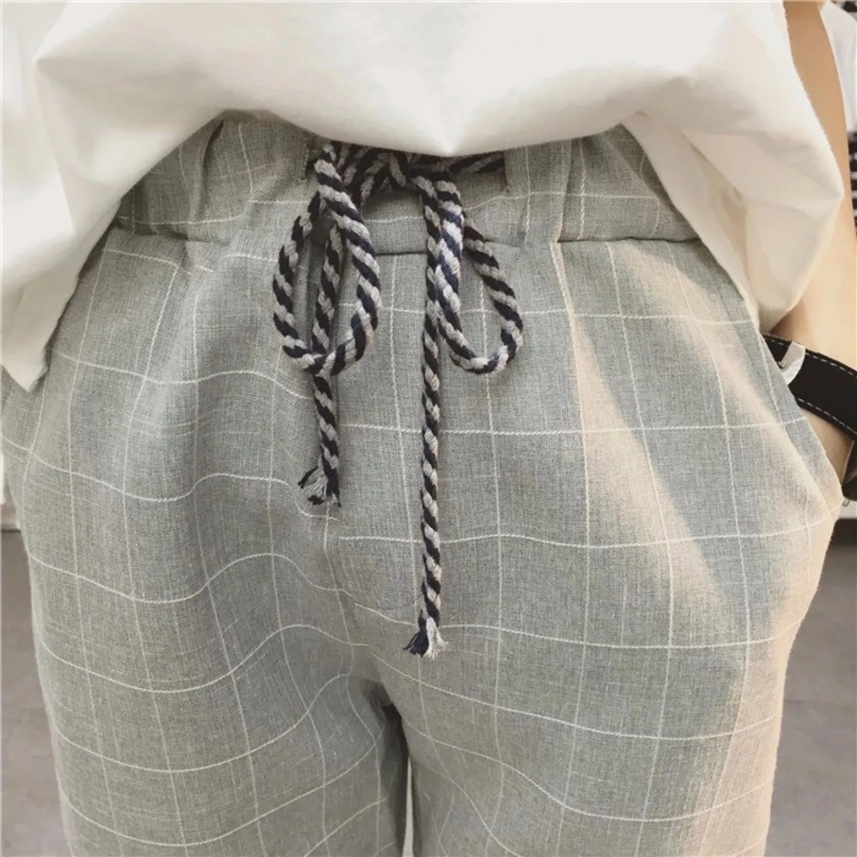 Women's Summer/Spring Casual Loose Cotton Plaid Pants
