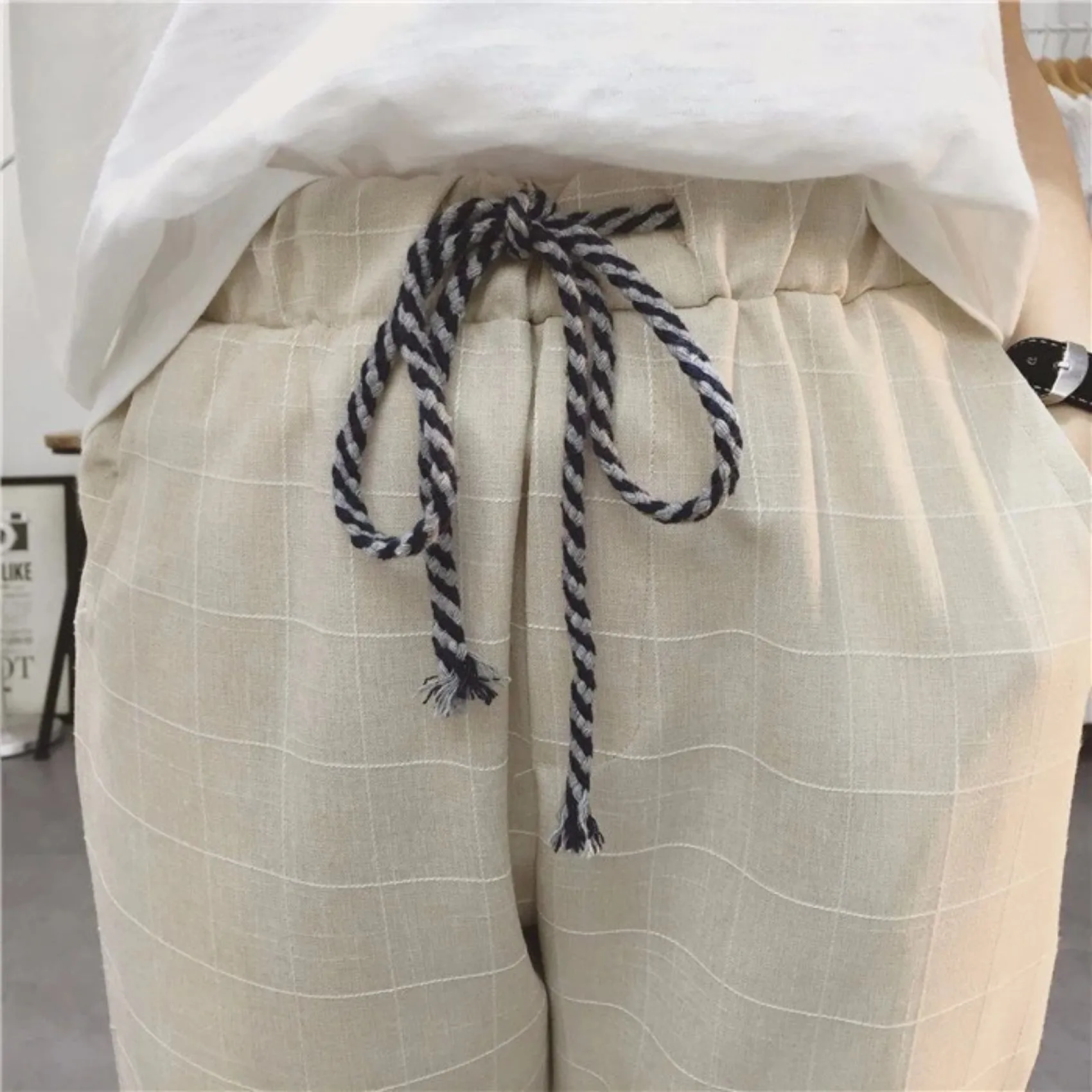 Women's Summer/Spring Casual Loose Cotton Plaid Pants