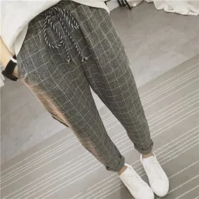 Women's Summer/Spring Casual Loose Cotton Plaid Pants