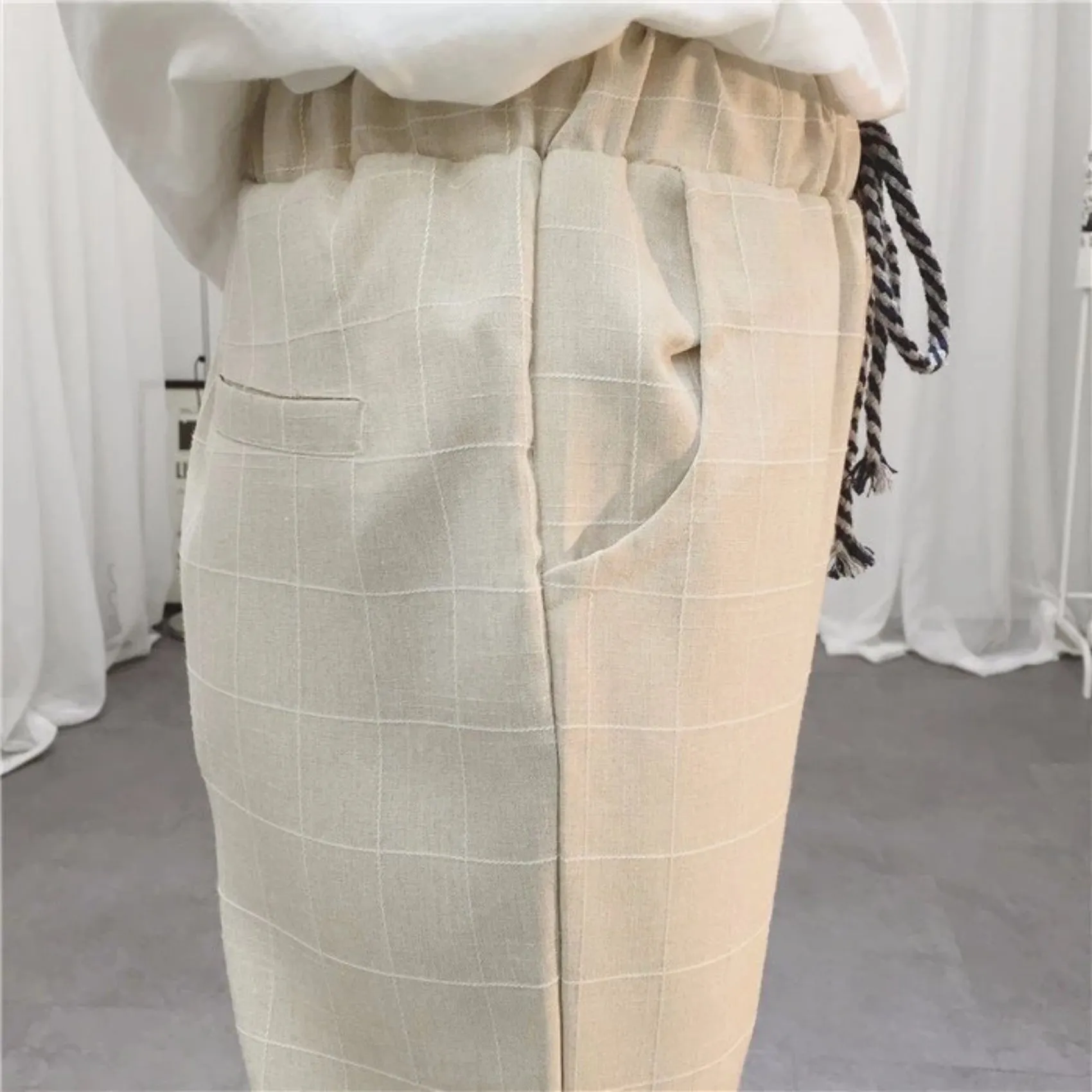 Women's Summer/Spring Casual Loose Cotton Plaid Pants