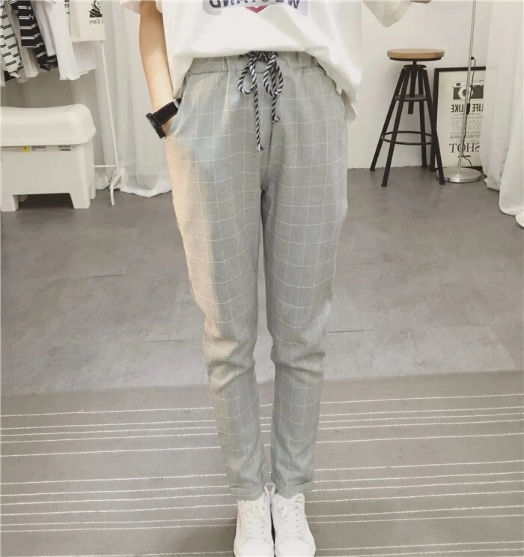 Women's Summer/Spring Casual Loose Cotton Plaid Pants