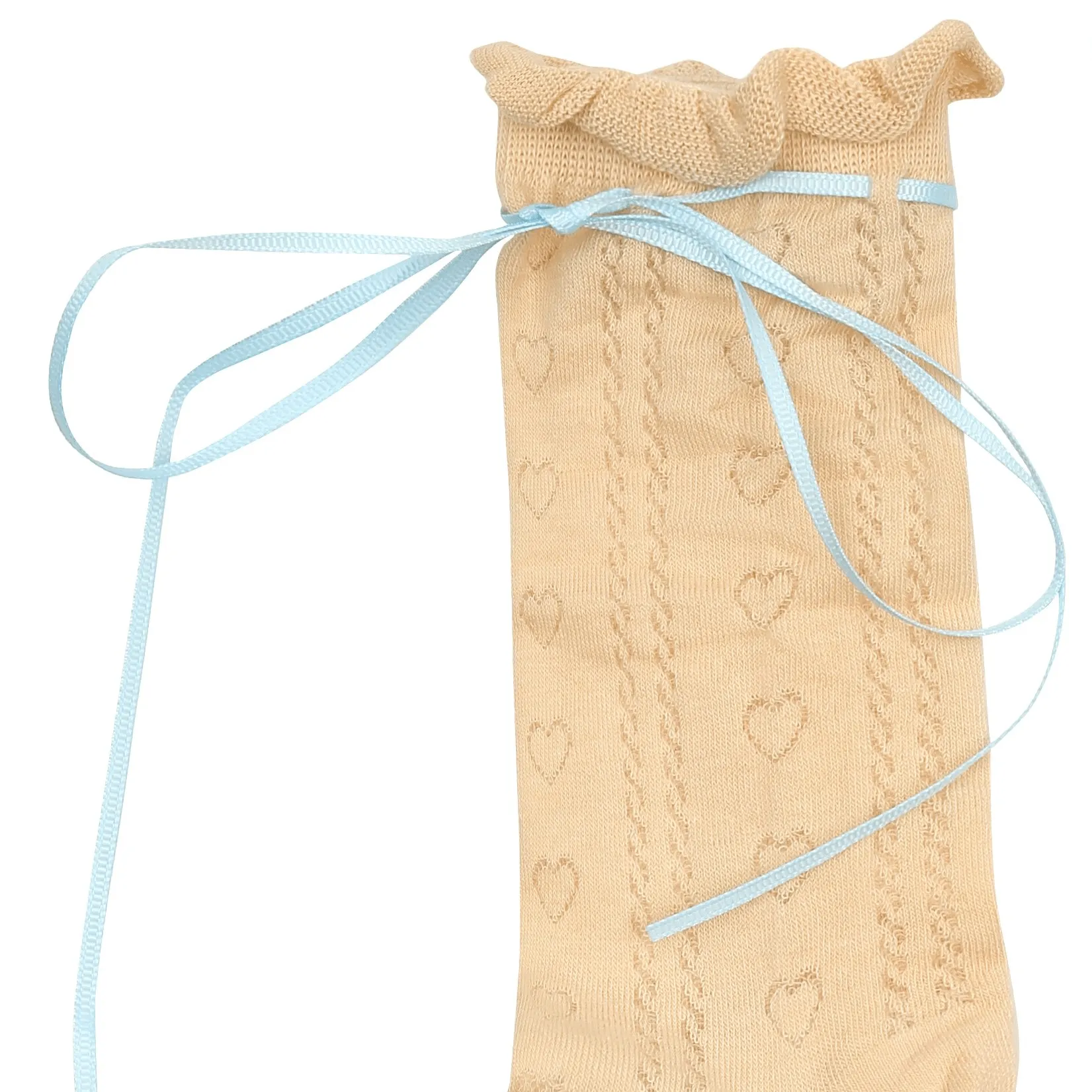 Yellow Heart Pattern Blue Tie Ballet Stretch Socks