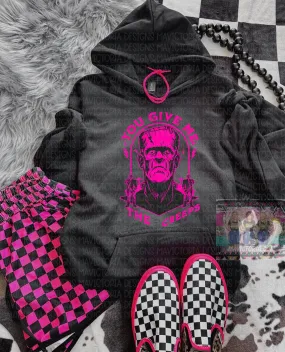 YOU GIVE ME THE CREEPS on black graphic hoodie / / shorts available separately