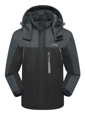ZSHOW Men's Waterproof Windproof Fleece Ski Jacket Outdoor Insulated Snow Jacket(Black Grey,US XL)